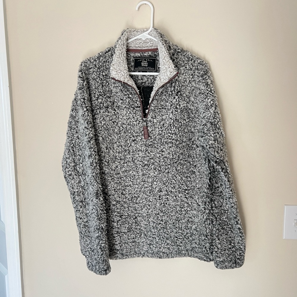 Men’s True Grit Sherpa Fleece Pullover Sweater Size Small Gray Quarter Zip Warm